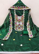 Chanderi Green Traditional Wear Embroidery Work Dress Material